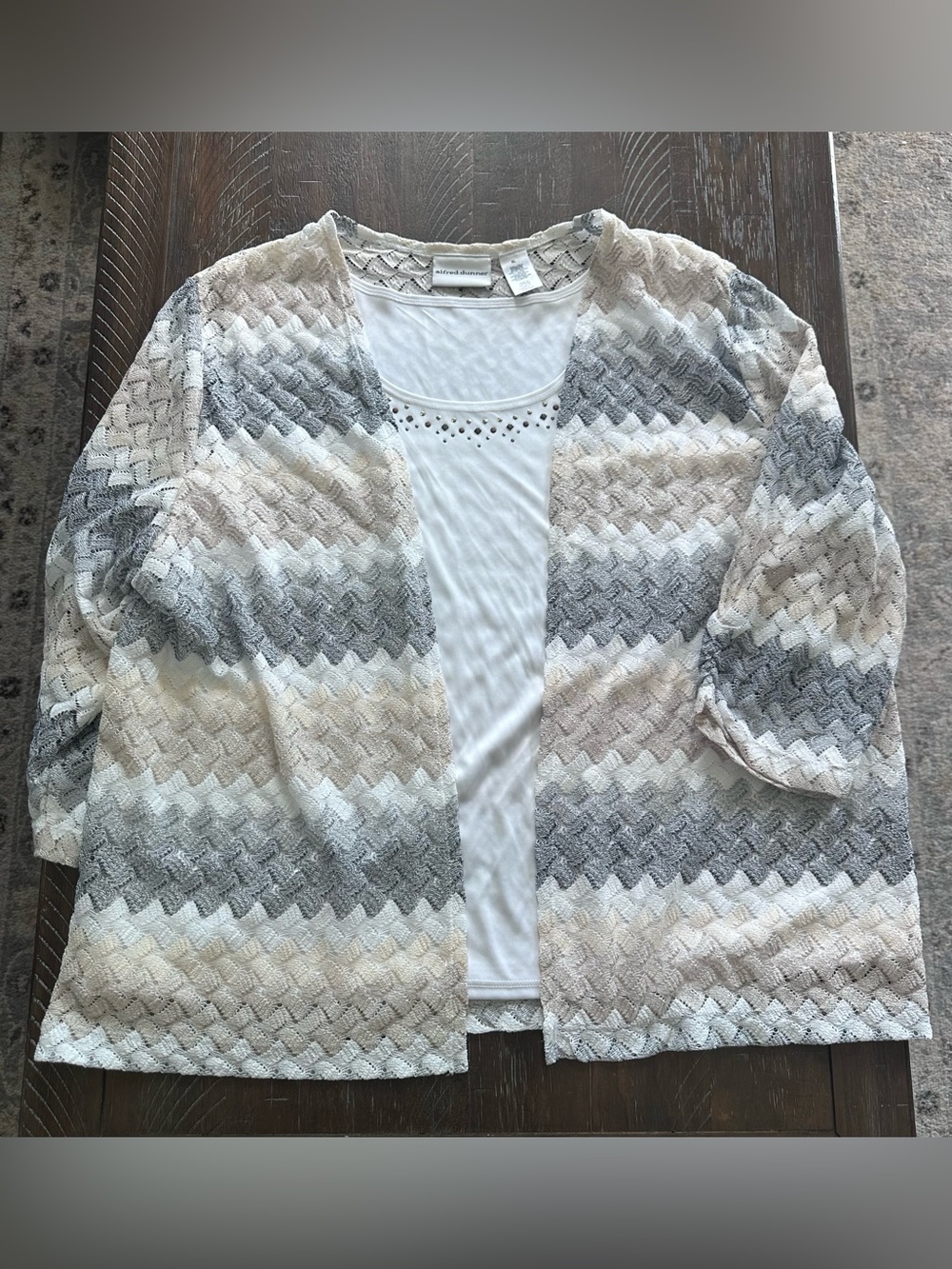 Alfred Dunner 2-in-1 Neutral Stripe Open-Front Women's Attached Twin Set - Sz XL